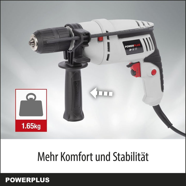 Powerplus Elektro-Schlagbohrmaschine POWC10200-2 in 1: (Schlag-) Bohren, 600 W Bohrmaschine, Links-R