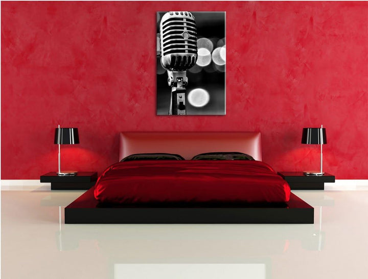 Pixxprint Altes Retro Mikrofon als Leinwandbild/Grösse: 100x70 cm/Wandbild/Kunstdruck/fertig bespann