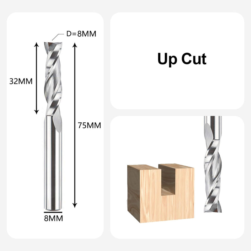 SpeTool 2 Stück Spiralnutfräser 8mm Schaft Upcut 32mm Schnittlänge Nutfräser Nutfräser Holzfräser Sp