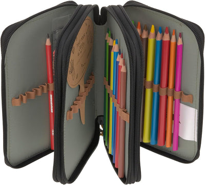 LÄSSIG Federmäppchen befüllt 20-teilig/ School Triple Pencil Case Unique black Schwarz, Schwarz