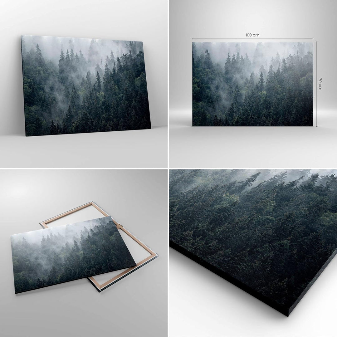 Bilder auf Leinwand 100x70cm Leinwandbild mit Rahmen Wald Baum Natur Gross Wanddeko Bild Schlafzimme