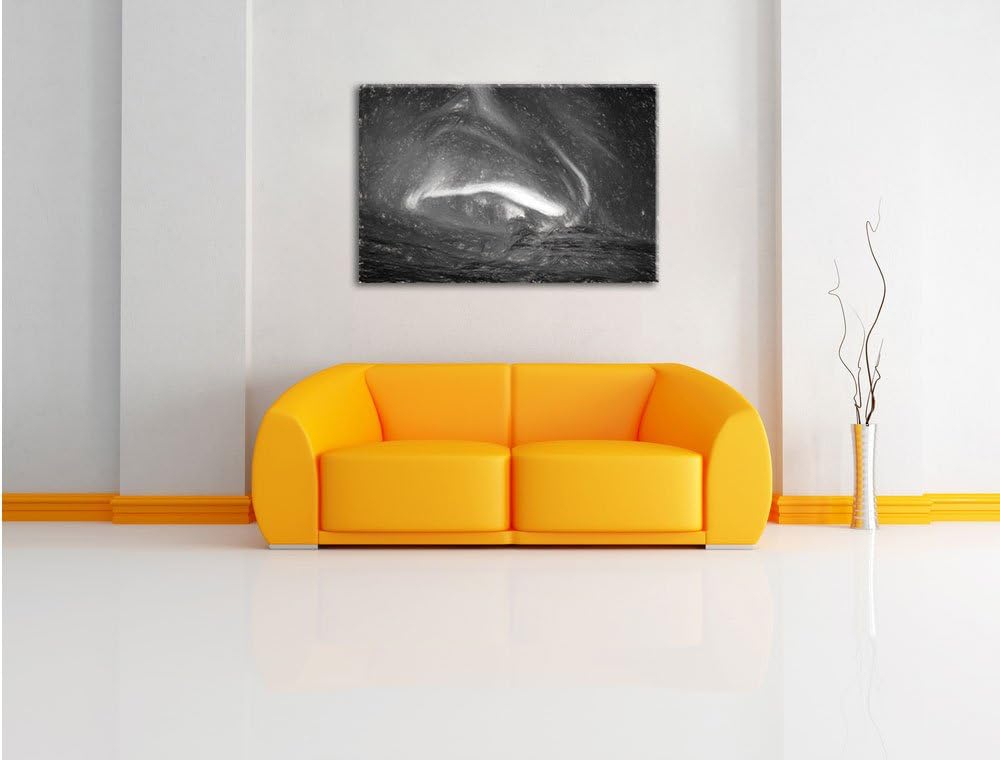 Pixxprint Nordlichter über Island Kunst Kohle Effekt, Format: 100x70 auf Leinwand, XXL riesige Bilde