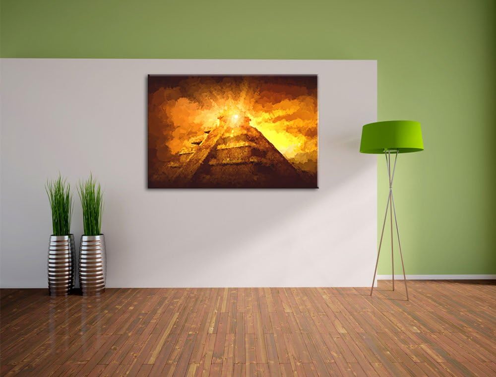Pixxprint Maya Pyramide mit Sonnenuntergang als Leinwandbild/Grösse: 100x70 cm/Wandbild/Kunstdruck/f