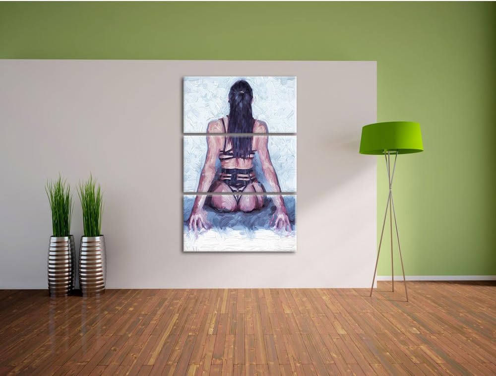 Pixxprint Brünette Frau in sexy Dessous als Leinwandbild/Grösse: 3 Teilig (120x80 cm) cm/Wandbild/Ku