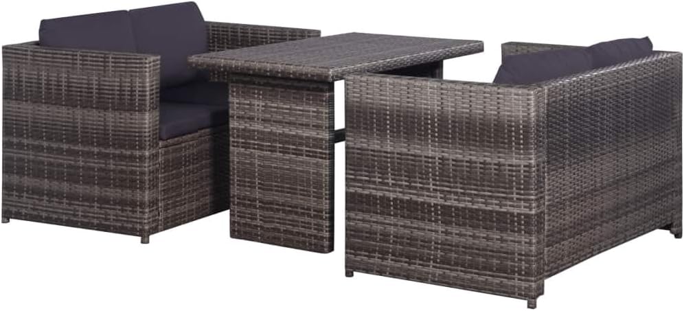 tidyard Garten-Sofagarnitur 11-TLG. Poly Rattan Sofagruppe Grau, inkl 1 Tisch + 2 Sofabank +4 Sitzpo