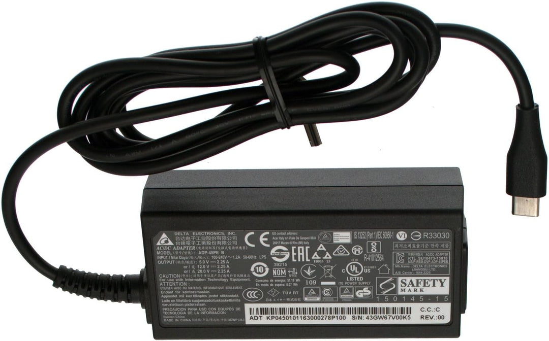Acer Netzteil/Ladegerät 20V / 2,25A / 45W USB-C mit Netzkabel EU Spin 7 SP714-51 Serie (Original) 45