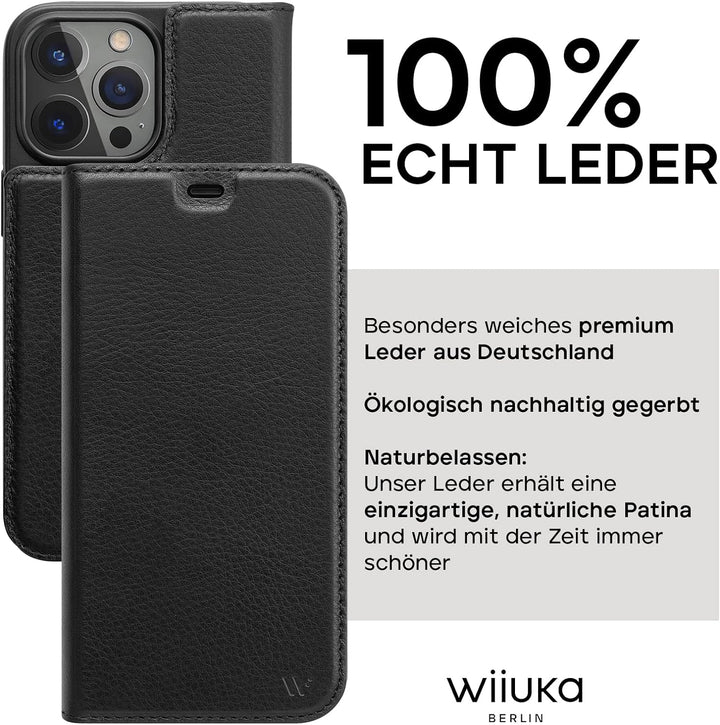 WIIUKA Hülle für iPhone 14 Pro Max, Leder aus Deutschland, mit Kartenfach, extra Dünn, Handyhülle mi