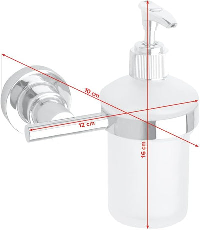 tesa LUUP Seifenspender-Set, satiniertes Glas und verchromter Edelstahl - Flüssigseifenspender zur W