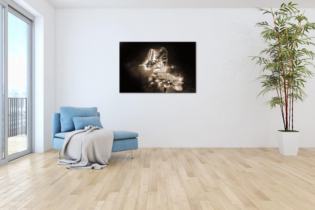 deyoli glitzernder Schmetterling Effekt: Sepia Format: 80x60 als Leinwandbild, Motiv fertig gerahmt