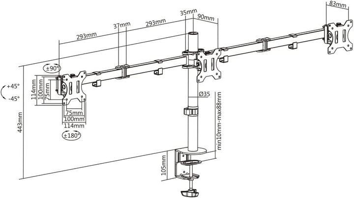 AISENS DT27TSR-061 Tischhalterung für 3 Monitore 7 kg (3 Stück, 2 Arme) von 13-27, Schwarz