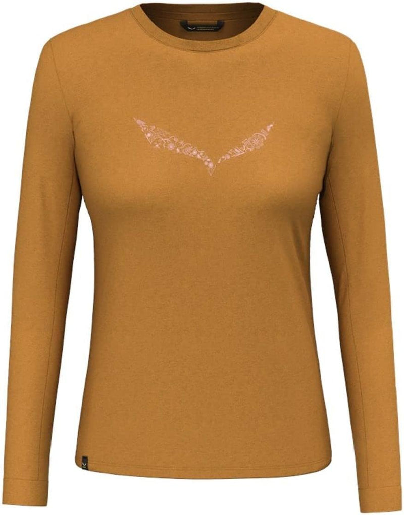 Salewa Damen Solidlogo Dry Longsleeve Tee Women T-Shirt L Golden Brown, L Golden Brown