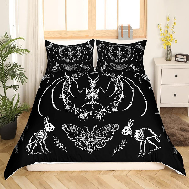 Loussiesd Sch?del Bettbezug Fledermaus Skelett Bettw?sche Set Boho Motte Gothic Sch?del Bettw?sche-S