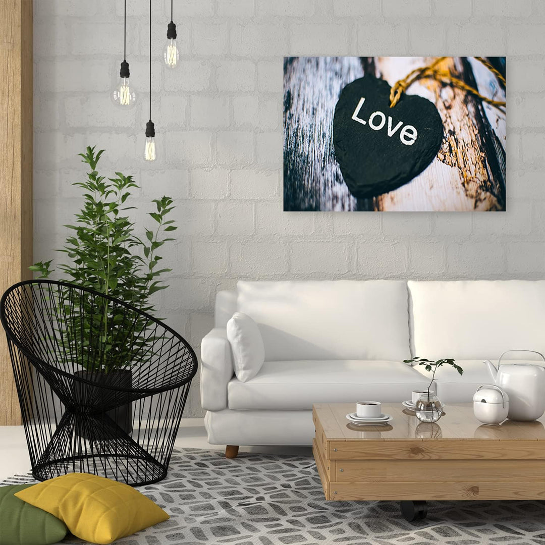 Feeby Vlies Leinwandbild Herz-Inschrift Liebe 100x70 cm Wanddeko Design Kunstdruck Zimmerdeko Bilder
