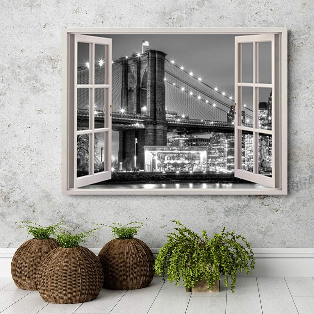 Feeby Wandbild Fenster-Illusion Leinwandbild Architektur schwarz-weiss 90x60 cm Leinwandbild 90x60 c