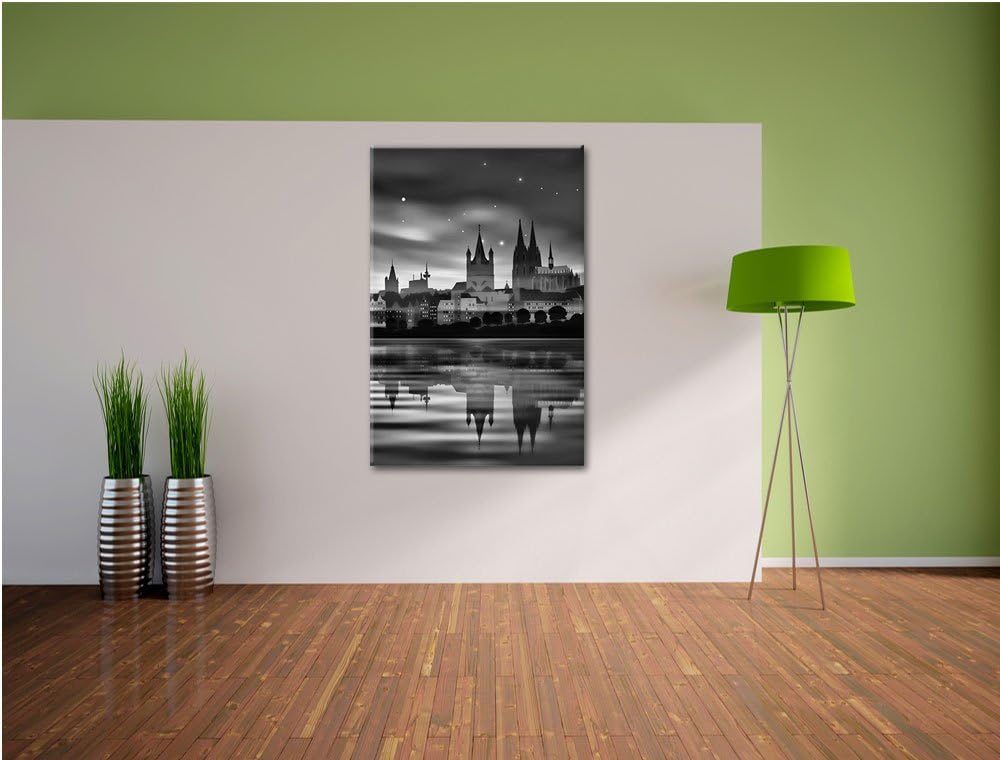 Pixxprint Polarlichter Skyline Köln als Leinwandbild/Grösse: 100x70 / Wandbild/Kunstdruck/fertig bes
