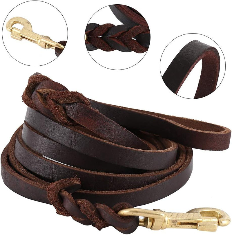 Keyohome Hundeleine Länge 3 Meter aus echtem Leder, Handbraun, geflochten, für grosse oder mittelgro
