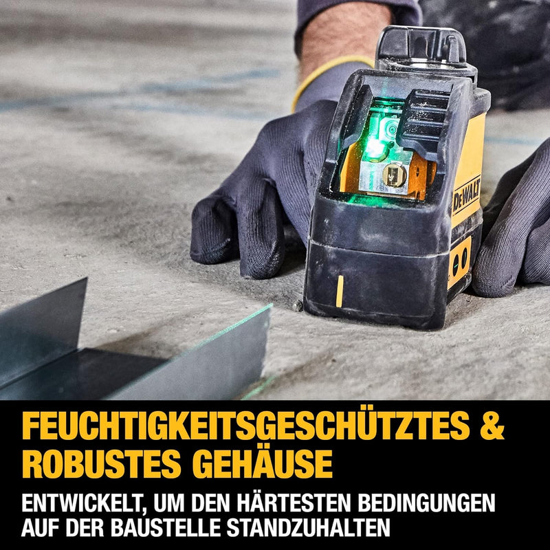 Dewalt Kreuzlinienlaser DW088CG (Grüner Laser, Laserklasse 2, selbstnivellierenden, ¼“ Stativaufnahm