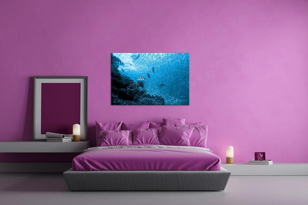deyoli Fischschwärme im Korallenriff Format: 100x70 Effekt: Monocrome Blau als Leinwandbild, Motiv f
