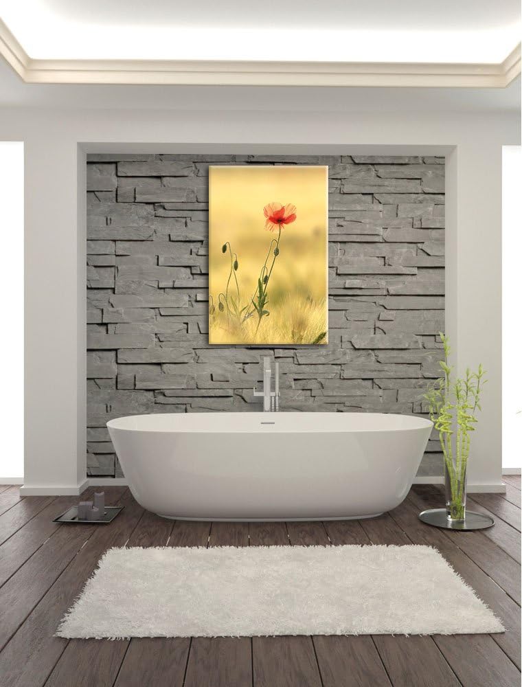 Pixxprint rote Blumen im Feld Tulpen Gemälde, Format: 100x70 auf Leinwand, 100x70