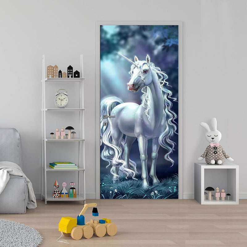 wandmotiv24 Türtapete schimmerndes Einhorn im Wald, Fantasy 90 x 200cm (B x H) - Dekorfolie selbstkl