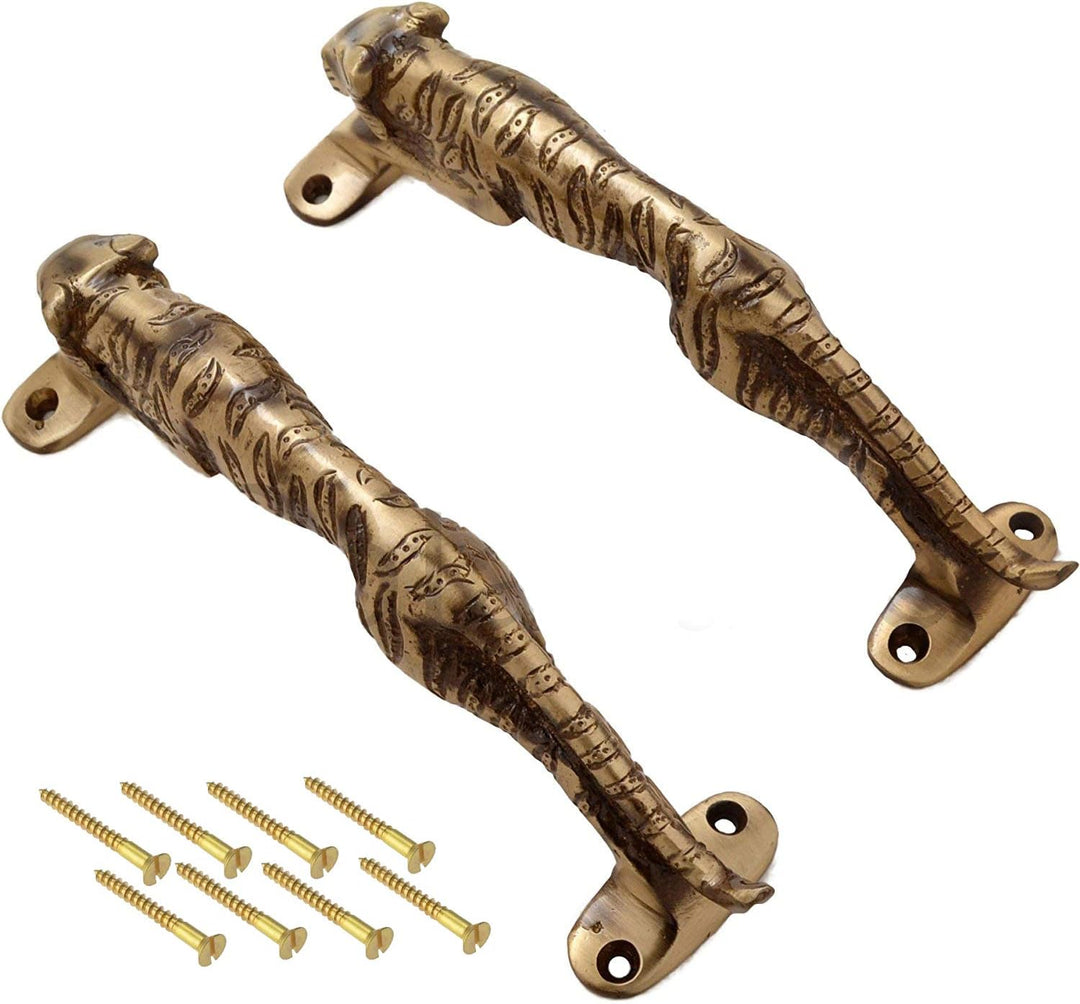 eSplanade - 19,1 cm Messing Designer Tiger/Jaguar Türgriff - 2er Set | Wohnkultur | Türdekor | Paar