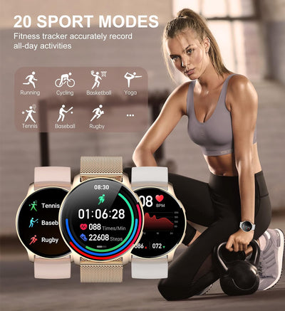 Smartwatch Damen, 1,32 Zoll Touchscreen Fitnessuhr Damen, Wasserdicht Sportuhr Schrittzähler mit Tel
