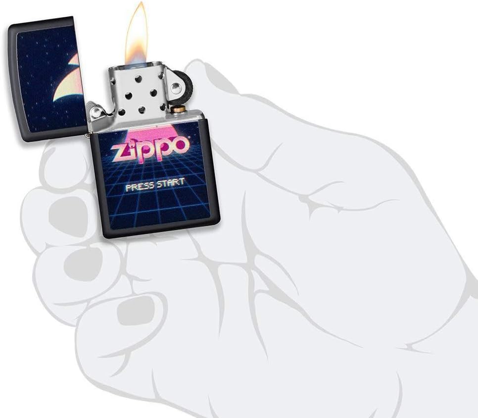 Zippo 49115 Unisex-Erwachsene Gaming Flame Logo Design BlackPocketClassicLighter,Schwarz,Matt,Einhei
