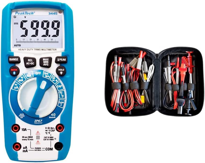 PeakTech 3445 - True RMS Digital Multimeter mit 4.0 Bluetooth & Peak Tech P 8200 – Messzubehör Set f