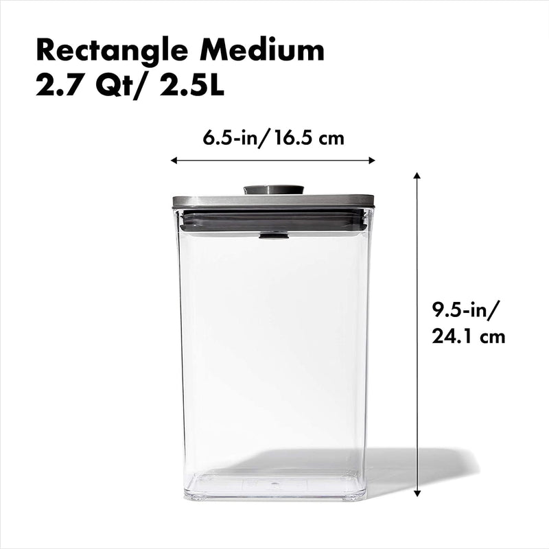 OXO SteeL POP-Behälter mittel (2,6 l) – rechteckige, stapelbare Vorratsdose mit Deckel für eine luft