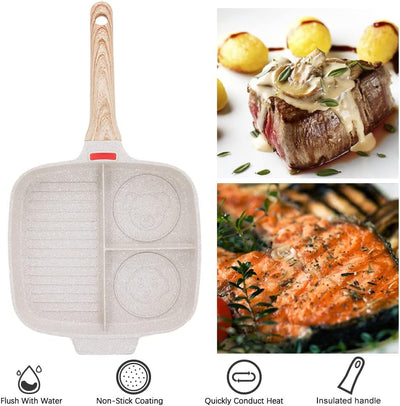 Bobikuke Multi Grillpfanne, Steakpfanne 3 in 1 Antihaft-Beschichtung Geteilte Bratpfanne Für Frühstü