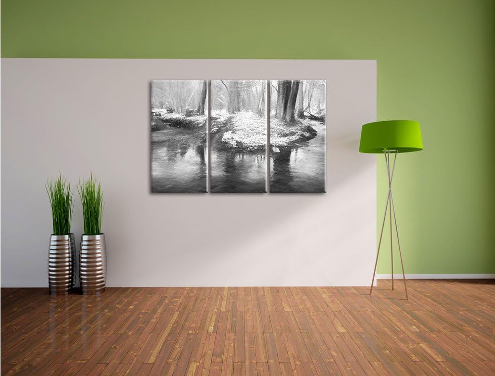 Pixxprint schneebedeckter Waldboden Kunst / 3-Teilig/Gesamtmass 120cm Leinwandbild bespannt auf Holz