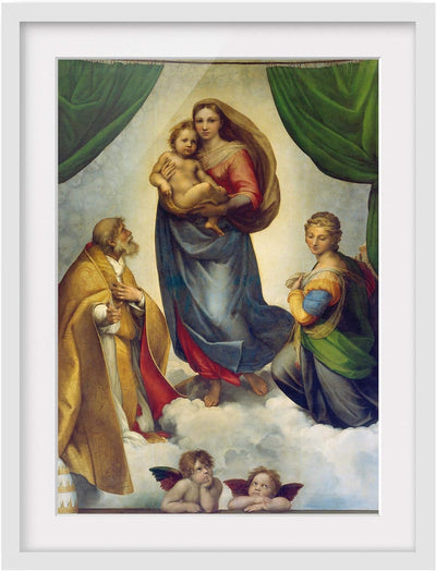 Bild mit Rahmen - Raffael - Die Sixtinische Madonna - Farbe Weiss, 40 x 30 cm 40cm x 30cm Weiss, 40c