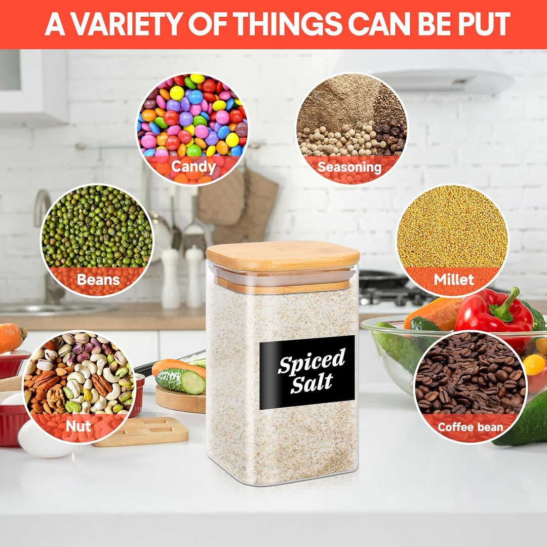 YUTUY Vorratsdosen Glas 12er Set,Vorratsgläser mit Deckel Eckig, Vorratsgläser Glasbehälter,Gewürzgl