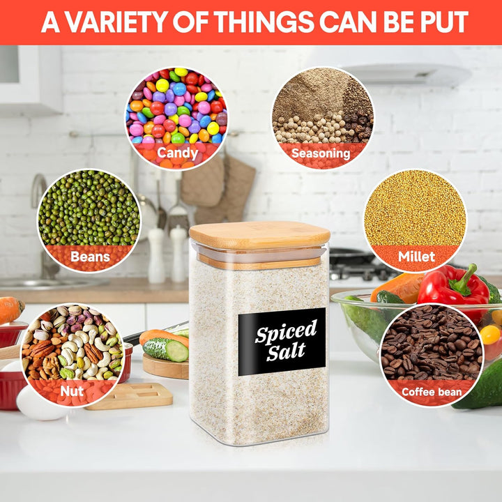 YUTUY Vorratsdosen Glas 12er Set,Vorratsgläser mit Deckel Eckig, Vorratsgläser Glasbehälter,Gewürzgl