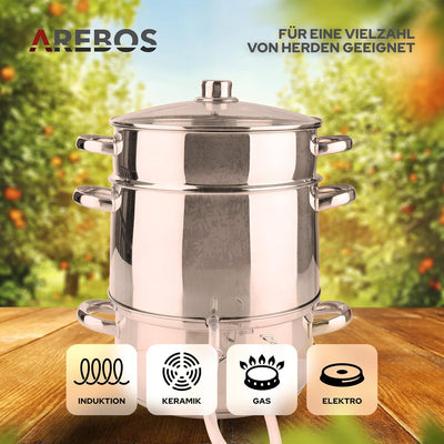 Arebos Dampfentsafter | 15 L | Edelstahl | für alle Herdarten geeignet auch Induktion| Ø 26cm | spül