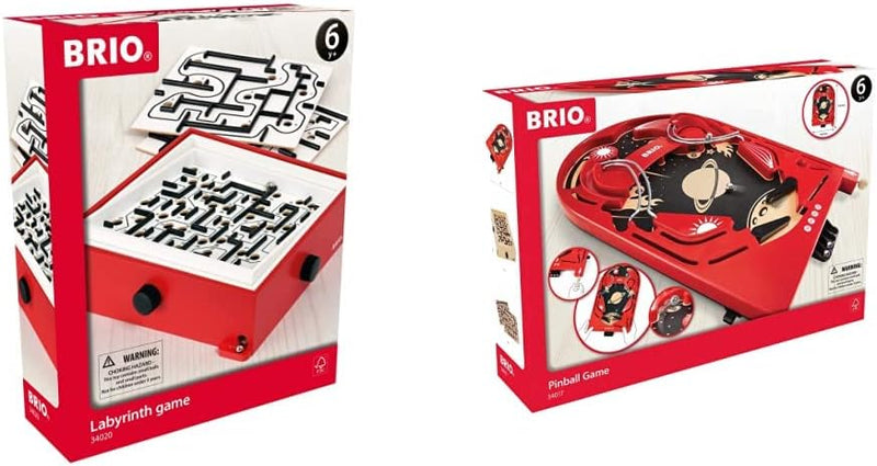 BRIO 34020 Labyrinth mit Übungsplatten, rot ab 6 Jahren & Spiele 34017 Holz-Flipper Space Safari - P