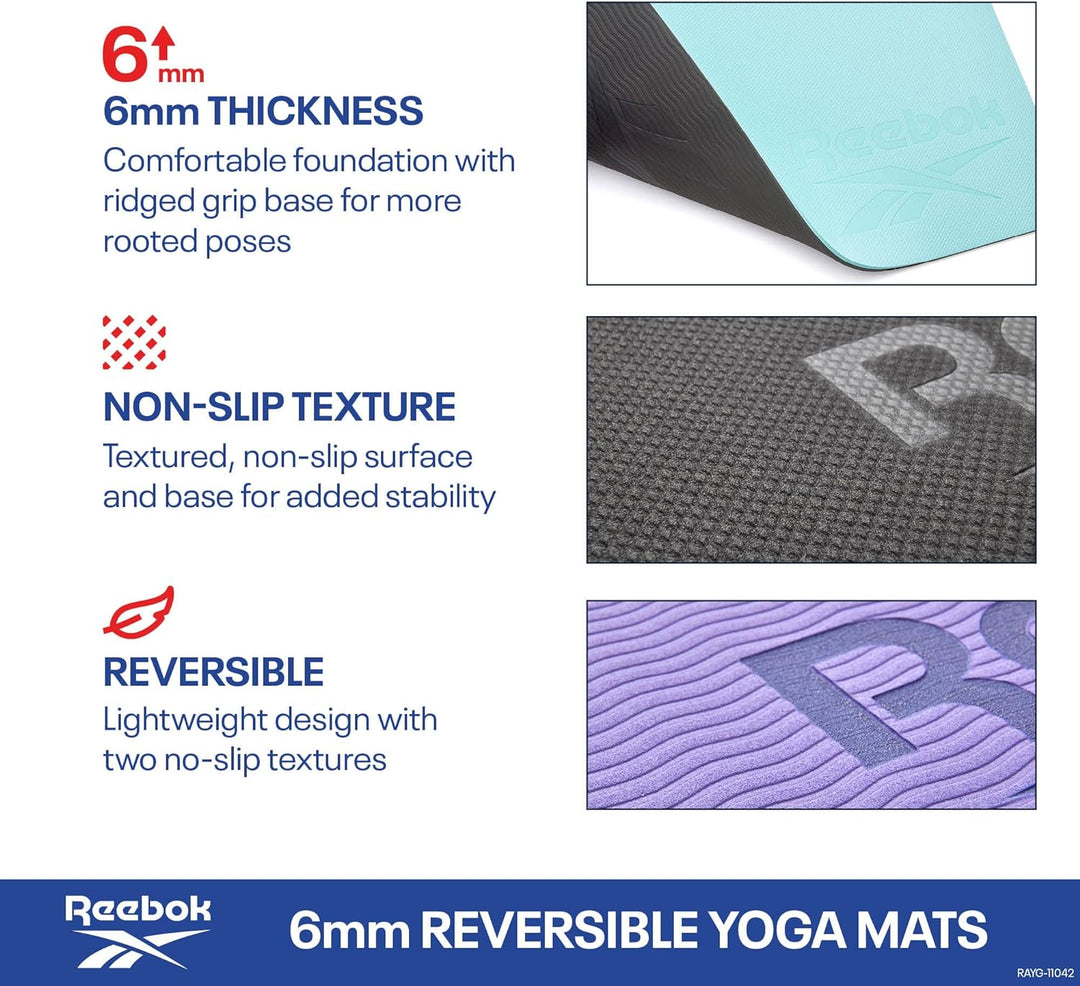 Reebok Doppelseitige 6-mm-Yogamatte Violett, Violett