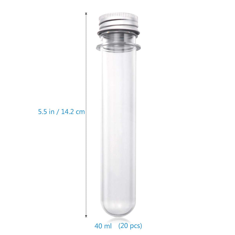 Ueetek 20 Stück Reagenzgläser 40 ml mit Schraubkappen aus Kunststoff (transparent)