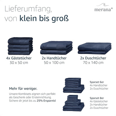 Merana Rome Handtuch Set | saugstark, weich und fusselfrei | Frottier Luxus Qualität | 100% Baumwoll