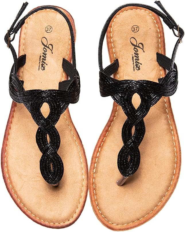 JOMIX Sommer Sandalen Damen Flache Zehentrenner Römersandalen Elegante Flip Flops Weiche Fussbett St