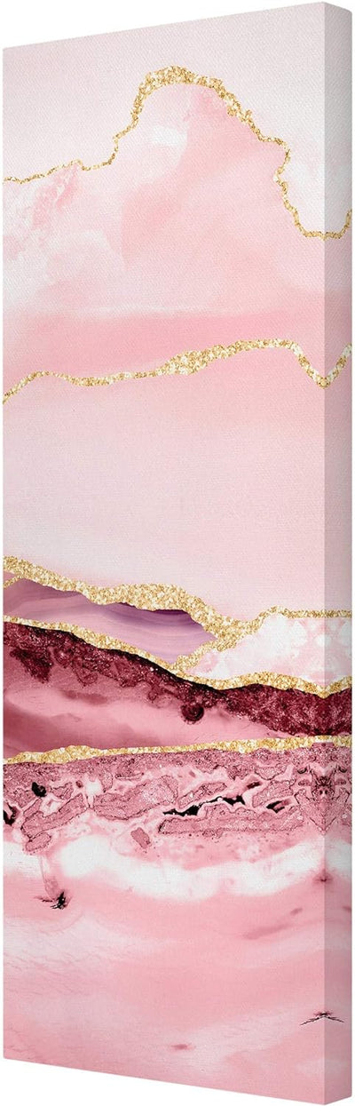 Leinwandbild Abstrakte Berge Rosa mit Goldene Linien 90 x 30cm Recycled Canvas 90cm x 30cm - Recycle