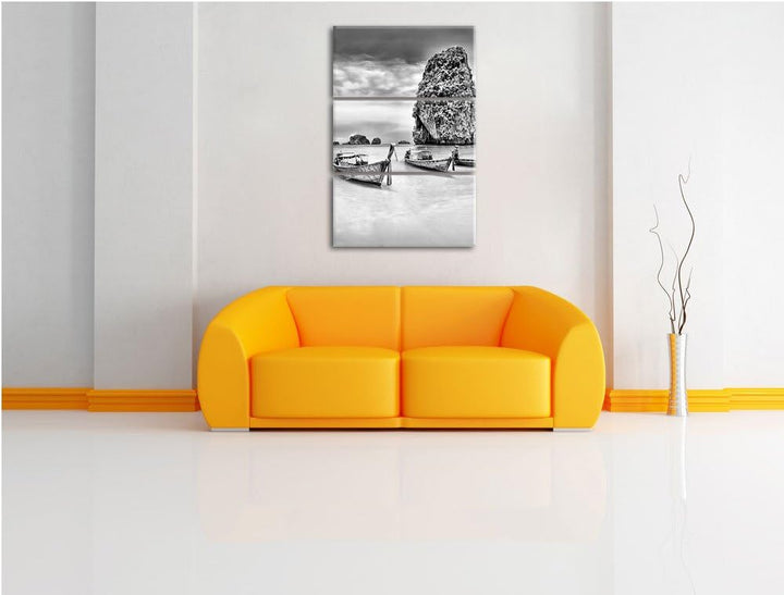 Pixxprint Longtailboote in Thailand als Leinwandbild/Grösse: 3 Teilig (120x80 cm) cm/Wandbild/Kunstd