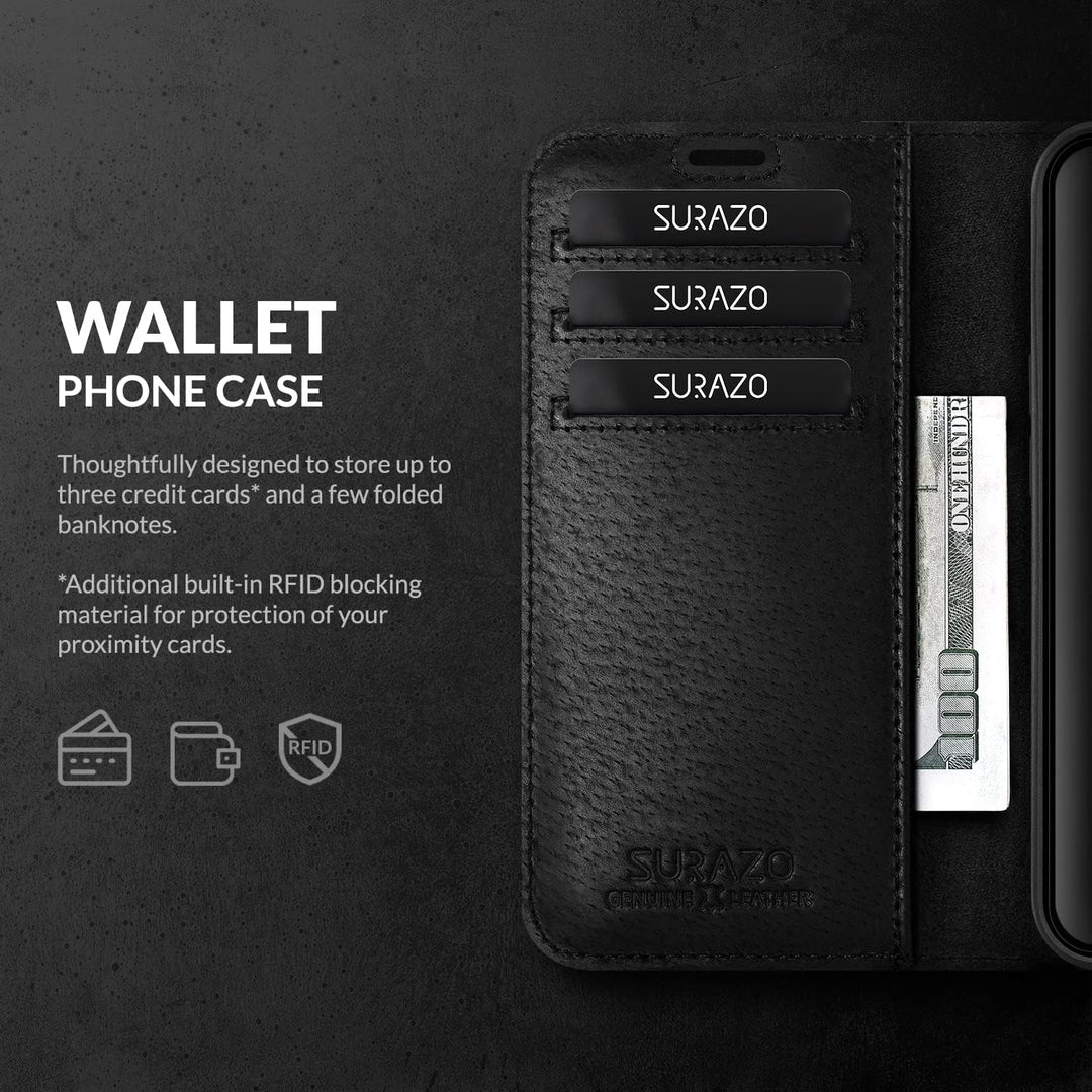 SURAZO Handyhülle für Samsung Galaxy M52 5G Hülle Leder – Klappbare Echtleder Schutzhülle [mit Magne