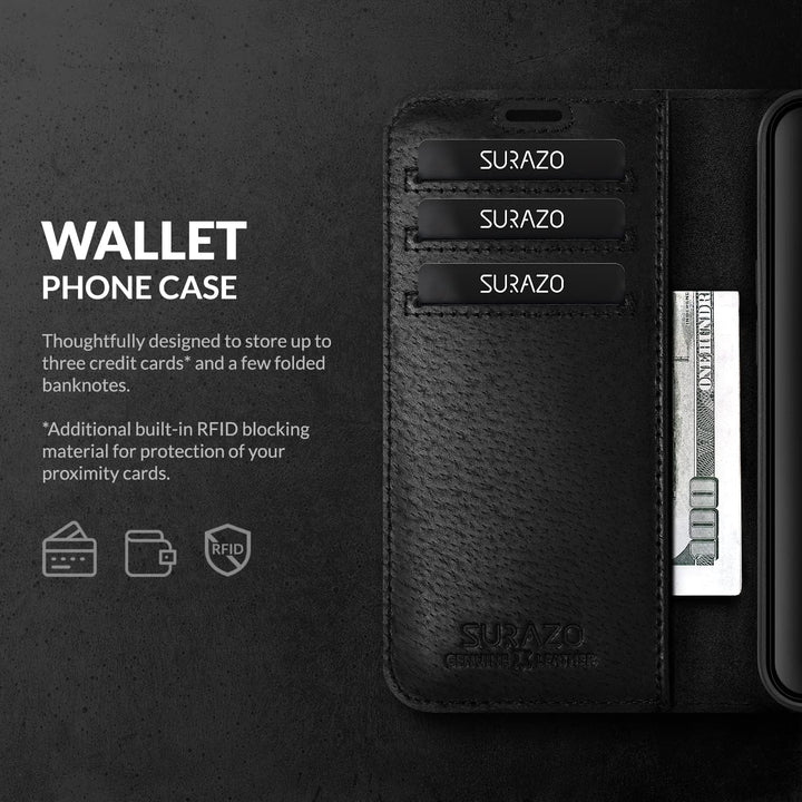 SURAZO Handyhülle für Samsung Galaxy M52 5G Hülle Leder – Klappbare Echtleder Schutzhülle [mit Magne