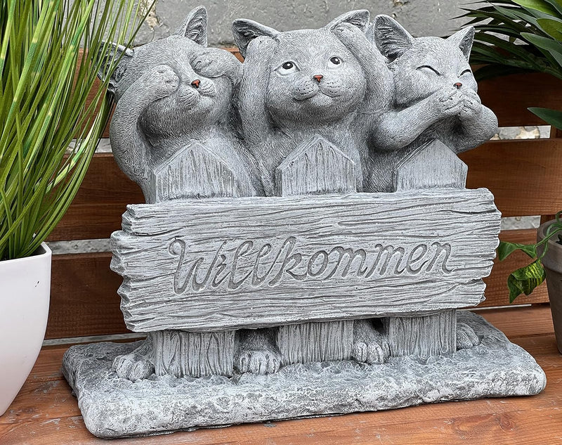 Stone and Style Steinfigur 3 Katzen Willkommen frostfest Gartenfigur ca. 8,1 kg