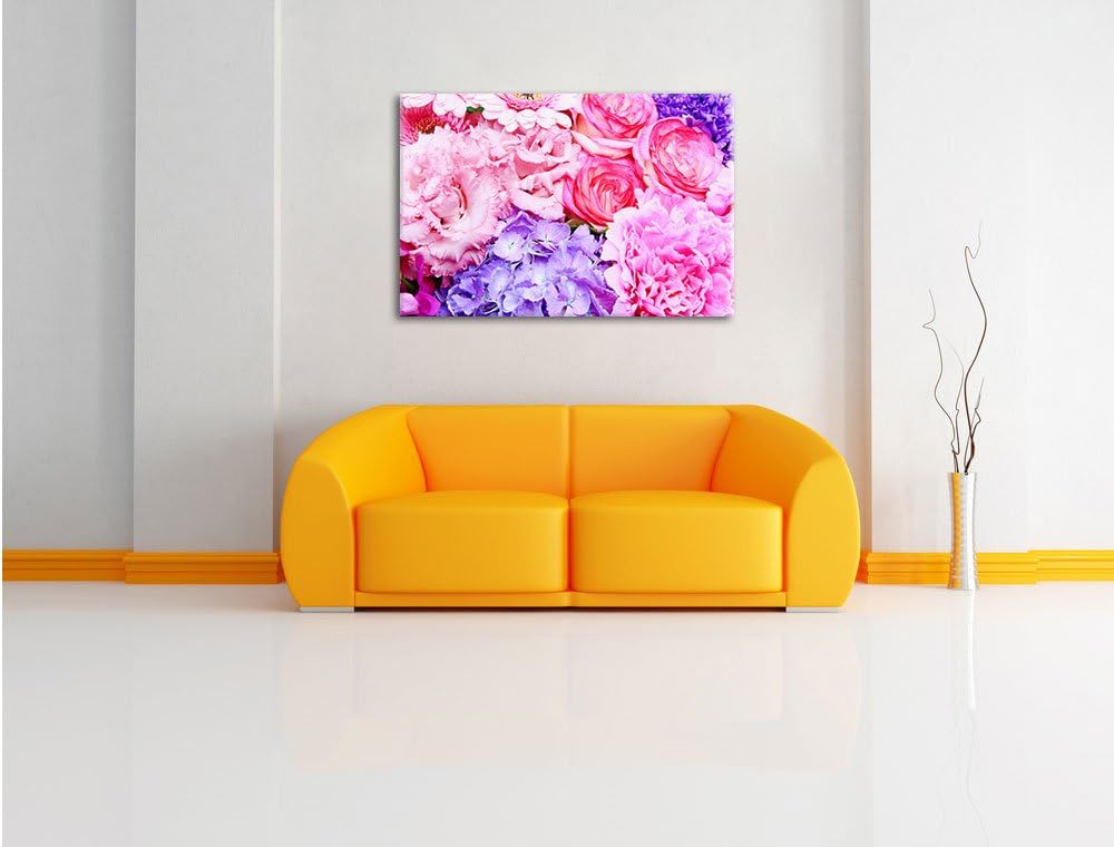 Pixxprint prachtvoller Blumenstrauss / 100x70cm Leinwandbild bespannt auf Holzrahmen/Wandbild Kunstd