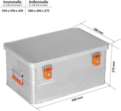 ALUBOX B47 - Aluminium Transportbox 47 Liter Alukiste mit Gummidichtung - Inhalt vor Staub und Sprit