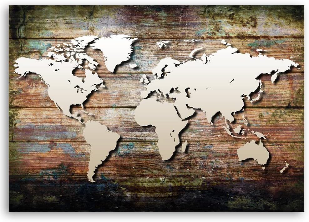 Feeby Vlies Leinwandbild XXL Geographie Kontinente Karte der Welt 120x80 cm Wandbild Kunst Bilder Sc