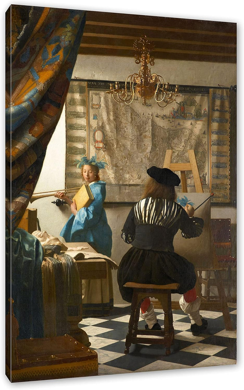 Johannes Vermeer - Die Allegorie der Malerei als Leinwandbild / Grösse: 100x70 cm / Wandbild / Kunst