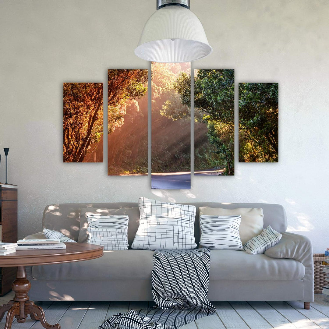 Feeby Wanddeko XXL Landschaft Leinwandbild 5 Teilig Weg Bäume Wald Natur bunt 100x70 cm Leinwandbild